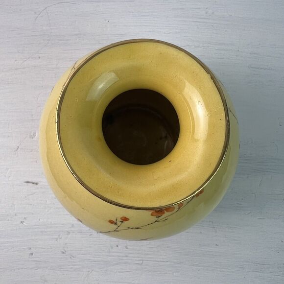 Vintage Hyalyn USA #834 Gold Trimmed Japanese Cherry Blossom Round Pottery Vase - Picture 6 of 9